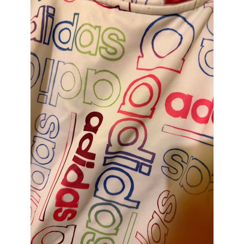 Adidas Kids White Multi Color Repeating Logo Pullover Fleece Hoodie - Picture 3 of 4